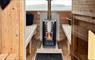 Saltbox Sauna stove with fire