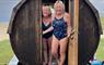 Saltbox Sauna 2 women in swimming costumes