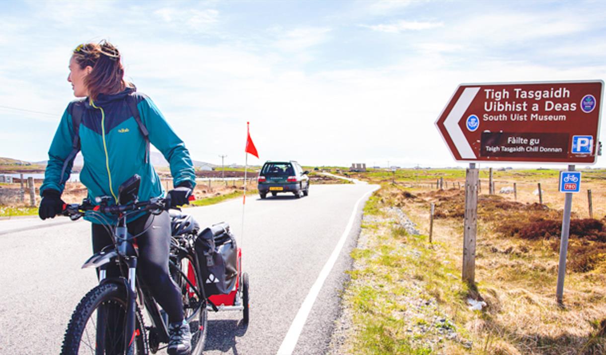 Hebridean Way Cycling Route Section B: Daliburgh to Clachan cyclist on the road Hebridean Way Cycling Route Section B: Daliburgh to Clachan cyclist on the road